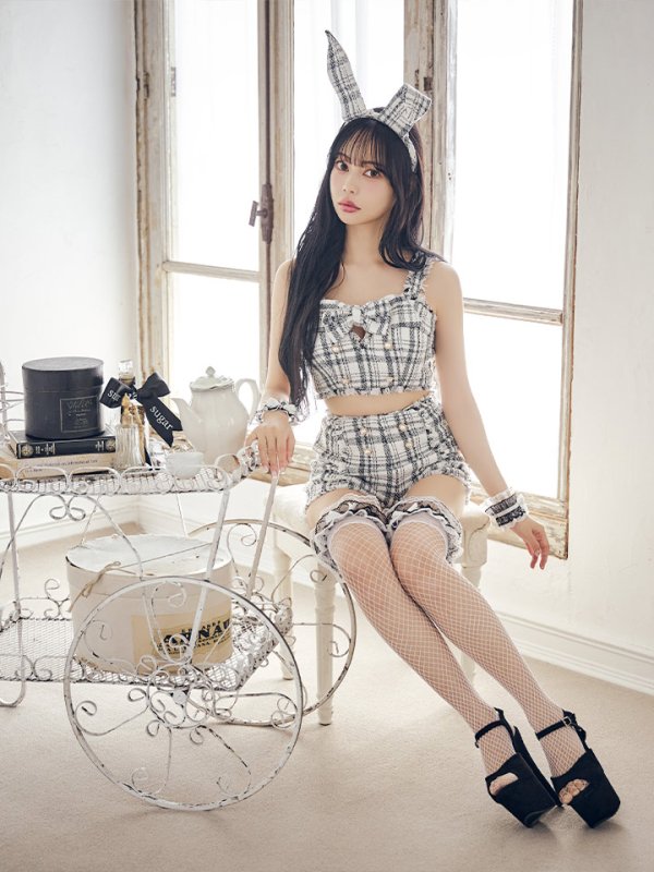 画像12: 【SALE!!】【即日発送】【ハロウィン】ツイードバニーリボンセットアップ（パンツ）【コスプレ6点セット】 【XS-Mサイズ/2カラー】[HC03] (12)