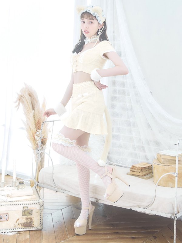 画像16: 値下げ！【即日発送】【ハロウィン】【LARME/ラルム掲載】ツイードキャットセットアップ 【コスプレ6点セット】 【XS-Mサイズ/4カラー】[YMT] (16)