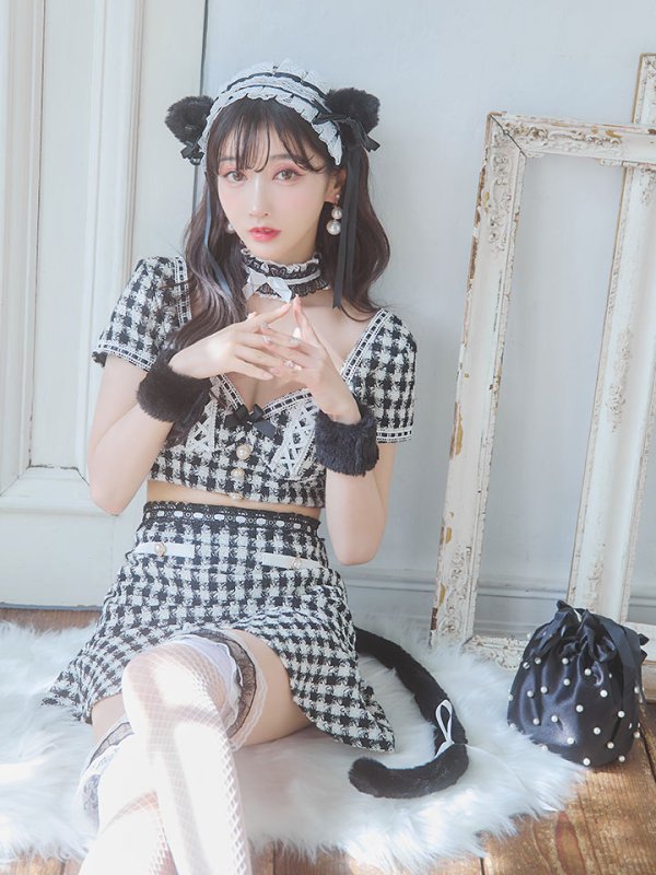 画像7: 【SALE!!】【即日発送】【ハロウィン】ツイードキャットセットアップ 【コスプレ6点セット】 【XS-Mサイズ/4カラー】[OF04] (7)