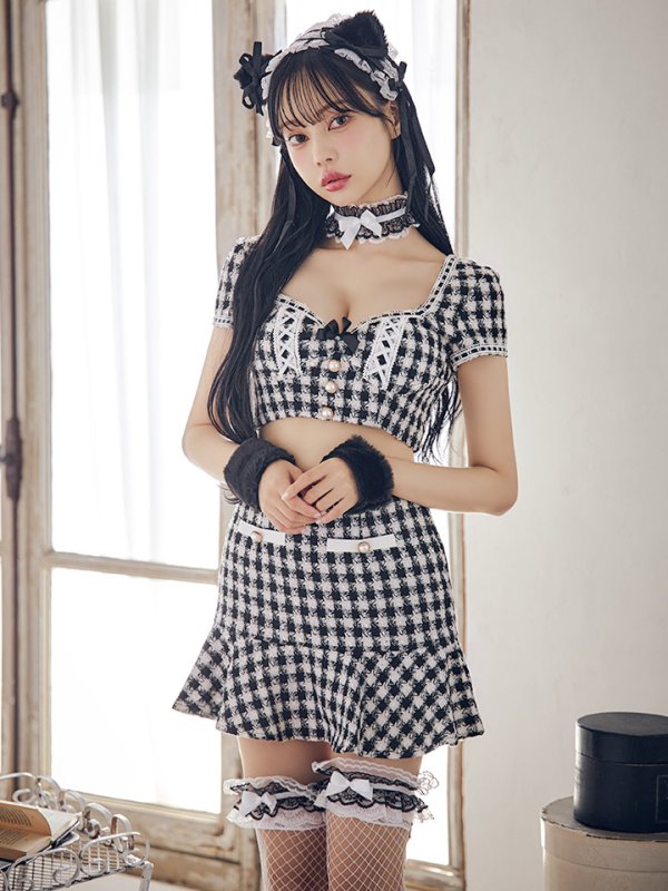 画像15: 【SALE!!】【即日発送】【ハロウィン】ツイードキャットセットアップ 【コスプレ6点セット】 【XS-Mサイズ/4カラー】[OF04] (15)