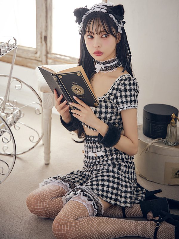 画像2: 【SALE!!】【即日発送】【ハロウィン】ツイードキャットセットアップ 【コスプレ6点セット】 【XS-Mサイズ/4カラー】[OF04] (2)