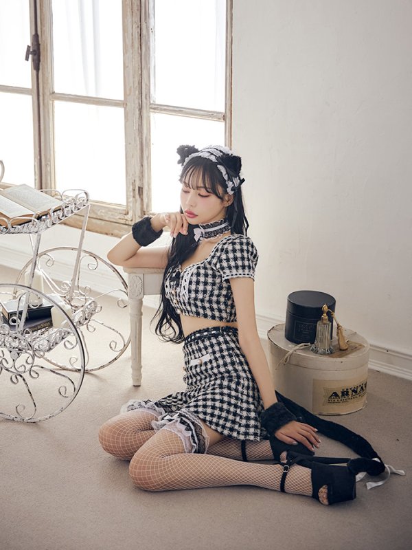 画像6: 【SALE!!】【即日発送】【ハロウィン】ツイードキャットセットアップ 【コスプレ6点セット】 【XS-Mサイズ/4カラー】[OF04] (6)