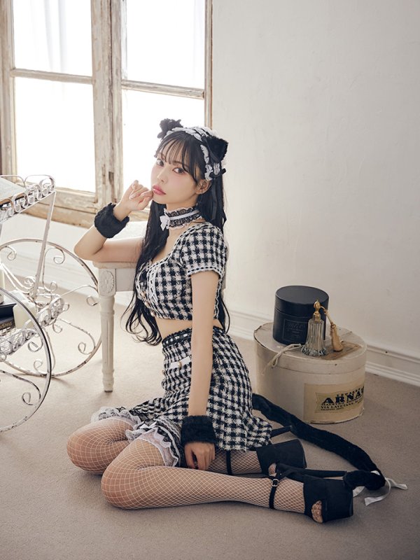 画像7: 【SALE!!】【即日発送】【ハロウィン】ツイードキャットセットアップ 【コスプレ6点セット】 【XS-Mサイズ/4カラー】[OF04] (7)