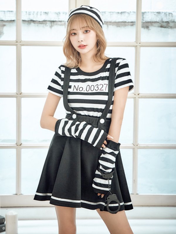 画像4: 【SALE!!】【即日発送】【ハロウィン】 囚人 プリズナーガール 【コスプレ3点セット】【S-Mサイズ/1カラー】(HC0306-SV)[HC03] (4)