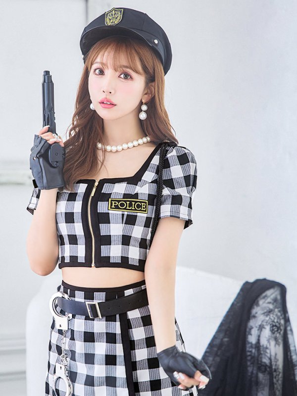 画像5: 【SALE!!】送料無料！【ハロウィン】 ギンガムセットアップポリス 【コスプレ5点セット】【XS-Mサイズ/1カラー】(HC0306-SV)[HC03-B] (5)