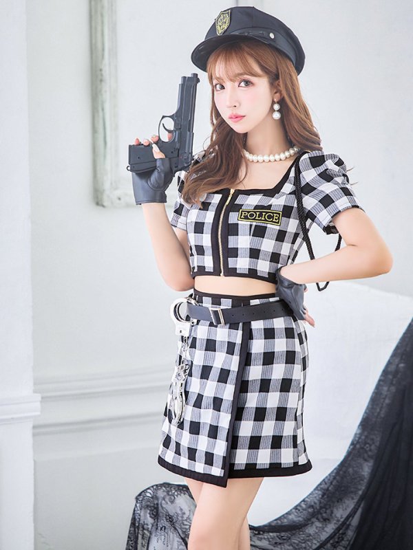画像2: 【SALE!!】送料無料！【ハロウィン】 ギンガムセットアップポリス 【コスプレ5点セット】【XS-Mサイズ/1カラー】(HC0306-SV)[HC03-B] (2)