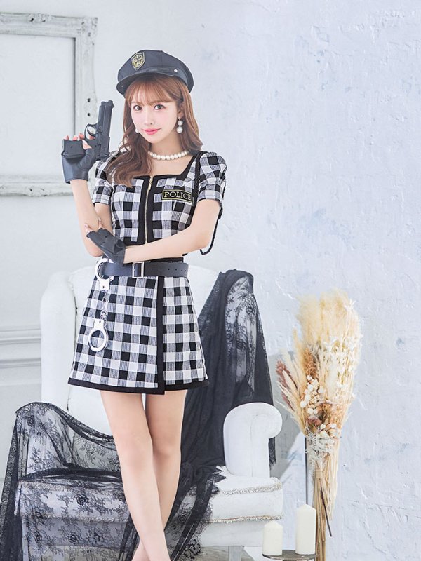 画像15: 【SALE!!】送料無料！【ハロウィン】 ギンガムセットアップポリス 【コスプレ5点セット】【XS-Mサイズ/1カラー】(HC0306-SV)[HC03-B] (15)