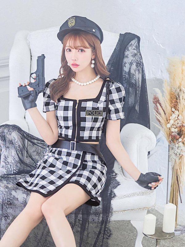 画像17: 【SALE!!】送料無料！【ハロウィン】 ギンガムセットアップポリス 【コスプレ5点セット】【XS-Mサイズ/1カラー】(HC0306-SV)[HC03-B] (17)