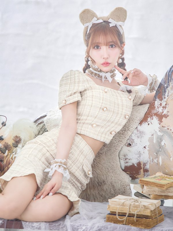 画像2: 【SALE!!】【即日発送】【ハロウィン】ツイードくまセットアップ/ベア 【コスプレ6点セット】 【XS-Mサイズ/1カラー】[OF04] (2)