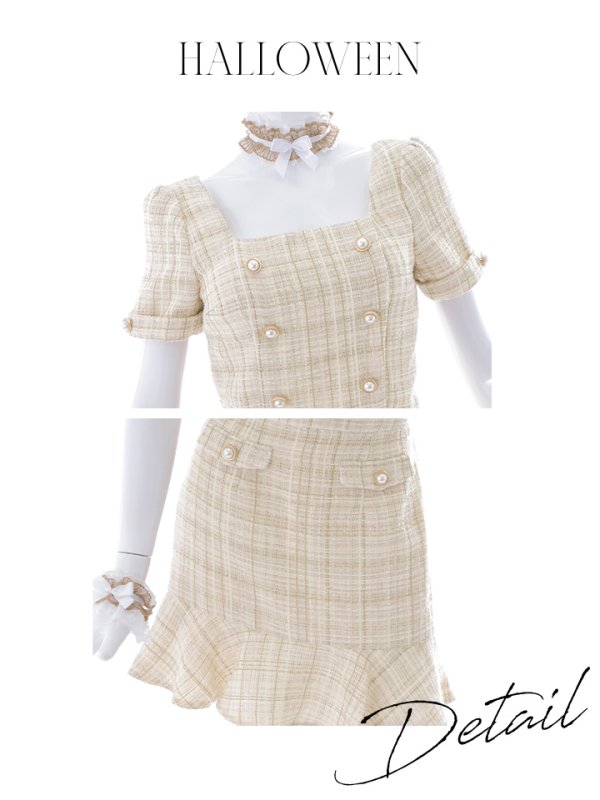 画像9: 【SALE!!】【即日発送】【ハロウィン】【LARME/ラルム掲載】ツイードくまセットアップ/ベア 【コスプレ6点セット】 【XS-Mサイズ/1カラー】[OF04] (9)