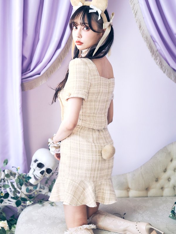 画像2: 【SALE!!】【即日発送】【ハロウィン】【LARME/ラルム掲載】ツイードくまセットアップ/ベア 【コスプレ6点セット】 【XS-Mサイズ/1カラー】[OF04] (2)