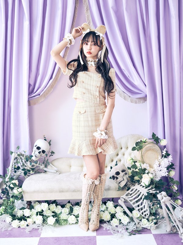 画像3: 【SALE!!】【即日発送】【ハロウィン】【LARME/ラルム掲載】ツイードくまセットアップ/ベア 【コスプレ6点セット】 【XS-Mサイズ/1カラー】[OF04] (3)