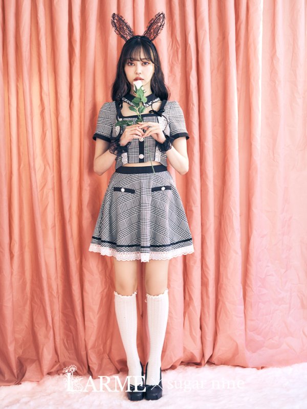 画像1: 【即日発送】【ハロウィン】【LARME/ラルム掲載】 グレンチェックセットアップバニー 【コスプレ6点セット】【XS-Mサイズ/1カラー】[YMT] (1)