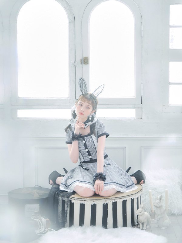 画像5: 【SALE!!】【即日発送】【ハロウィン】【LARME/ラルム掲載】 グレンチェックセットアップバニー 【コスプレ6点セット】【XS-Mサイズ/1カラー】[HC03] (5)