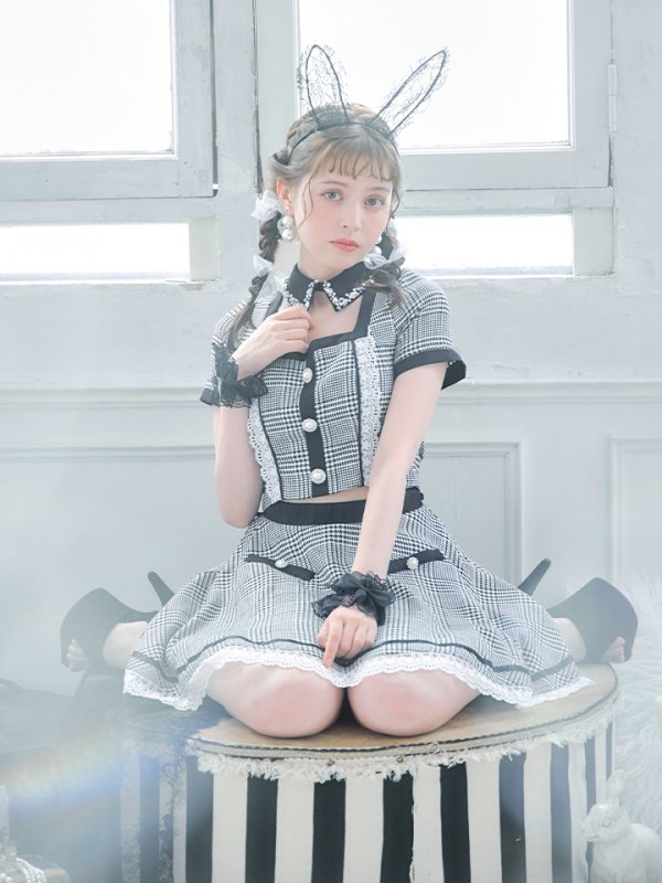 画像7: 【SALE!!】【即日発送】【ハロウィン】【LARME/ラルム掲載】 グレンチェックセットアップバニー 【コスプレ6点セット】【XS-Mサイズ/1カラー】[HC03] (7)