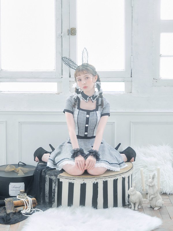 画像11: 【SALE!!】【即日発送】【ハロウィン】【LARME/ラルム掲載】 グレンチェックセットアップバニー 【コスプレ6点セット】【XS-Mサイズ/1カラー】[HC03] (11)