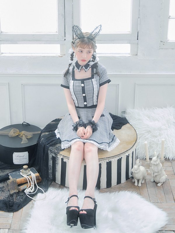 画像12: 【SALE!!】【即日発送】【ハロウィン】【LARME/ラルム掲載】 グレンチェックセットアップバニー 【コスプレ6点セット】【XS-Mサイズ/1カラー】[HC03] (12)