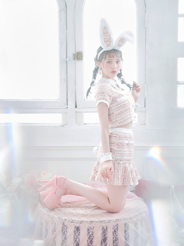 画像2: 【SALE!!】【即日発送】【ハロウィン】 ツイードセットアップバニー【コスプレ6点セット】【XS-Mサイズ/1カラー】[HC03] (2)