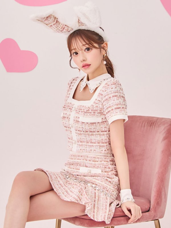 画像1: 【SALE!!】【即日発送】【ハロウィン】 ツイードセットアップバニー【コスプレ6点セット】【XS-Mサイズ/1カラー】[HC03] (1)