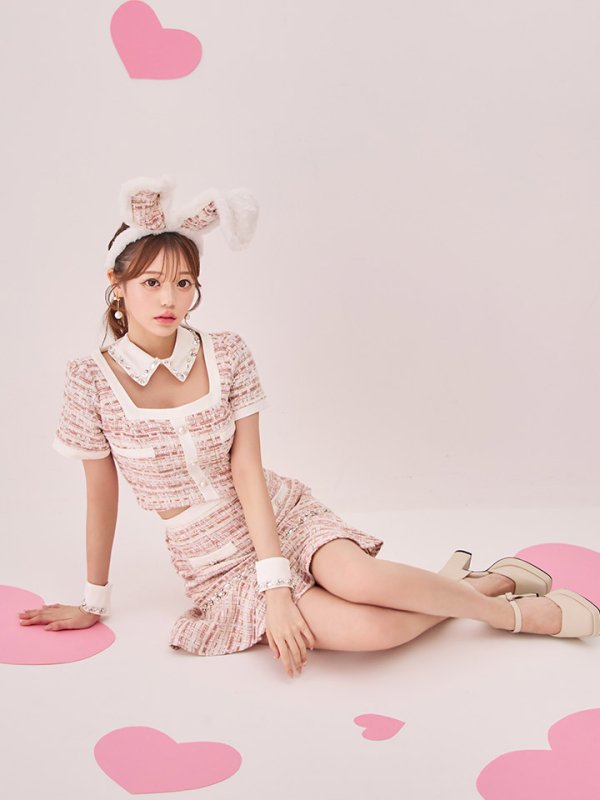 画像2: 【SALE!!】【即日発送】【ハロウィン】 ツイードセットアップバニー【コスプレ6点セット】【XS-Mサイズ/1カラー】[HC03] (2)