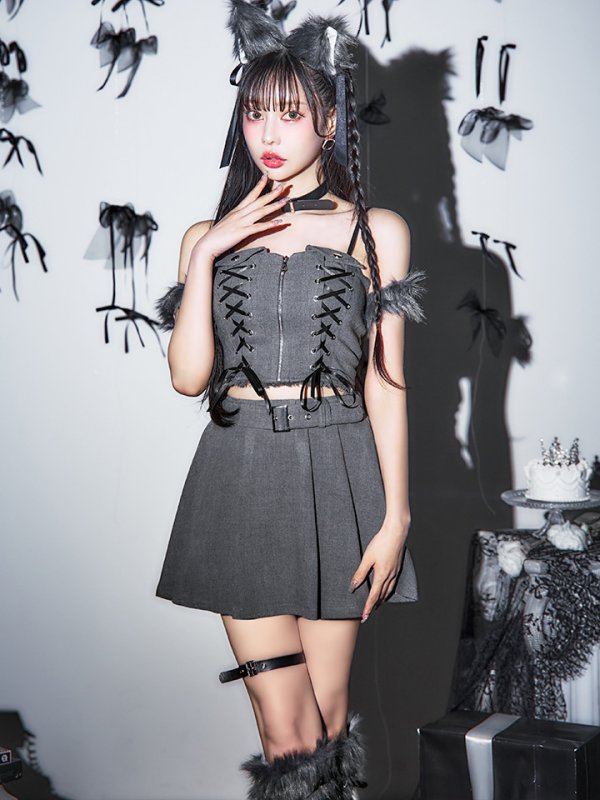 画像3: 【ハロウィン】レースアップオオカミセットアップ 【コスプレ8点セット】[HC03] (3)