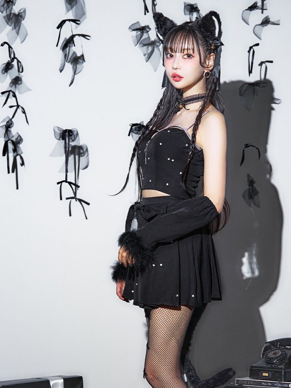 画像14: 【即日発送！】【ハロウィン】ビジューブラックキャットセットアップ 【コスプレ7点セット】[HC03] (14)