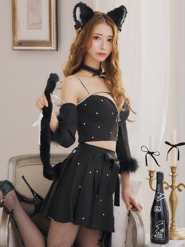 画像10: 【即日発送！】【ハロウィン】ビジューブラックキャットセットアップ 【コスプレ7点セット】[HC03] (10)