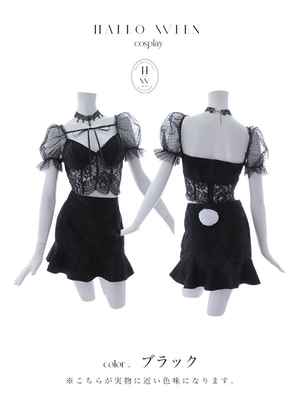 画像19: 【即日発送！】【ハロウィン】セクシーレースバニー半袖セットアップ 【コスプレ7点セット】[OF04] (19)