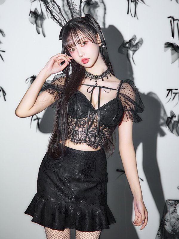 画像8: 【即日発送！】【ハロウィン】セクシーレースバニー半袖セットアップ 【コスプレ7点セット】[OF04] (8)