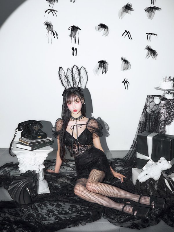 画像9: 【即日発送！】【ハロウィン】セクシーレースバニー半袖セットアップ 【コスプレ7点セット】[OF04] (9)