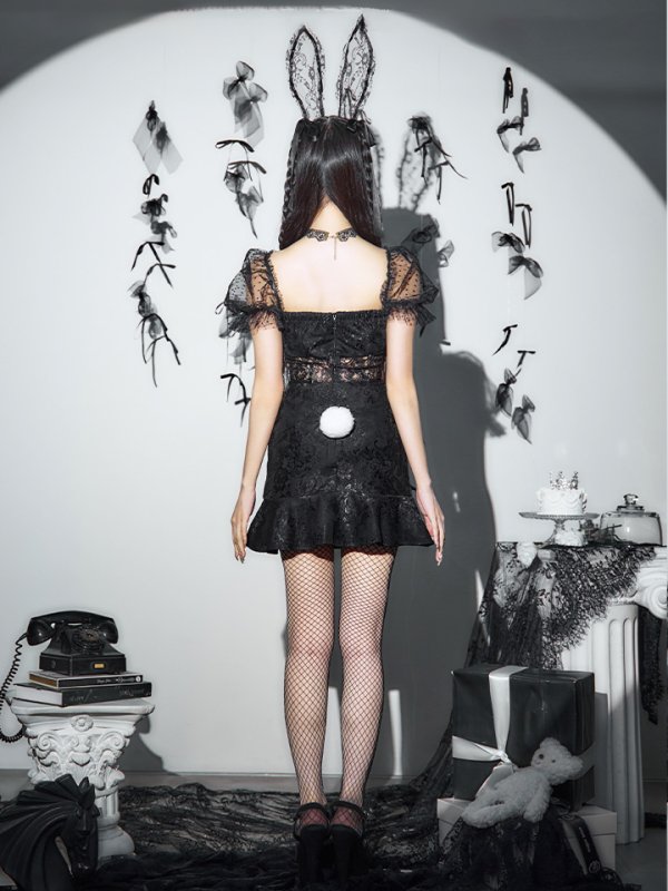 画像14: 【即日発送！】【ハロウィン】セクシーレースバニー半袖セットアップ 【コスプレ7点セット】[OF04] (14)