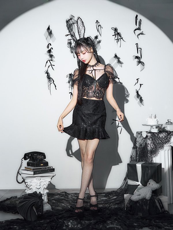 画像5: 【即日発送！】【ハロウィン】セクシーレースバニー半袖セットアップ 【コスプレ7点セット】[OF04] (5)