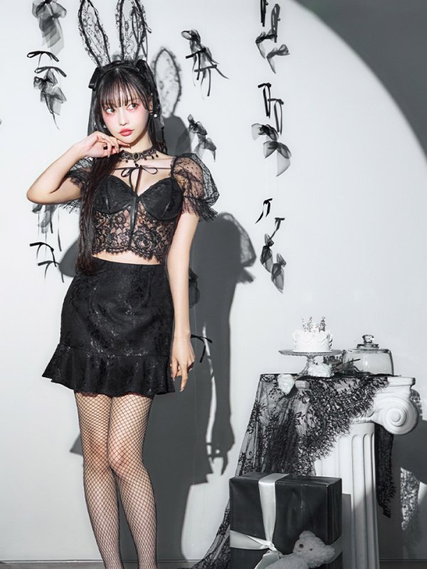 画像6: 【即日発送！】【ハロウィン】セクシーレースバニー半袖セットアップ 【コスプレ7点セット】[OF04] (6)