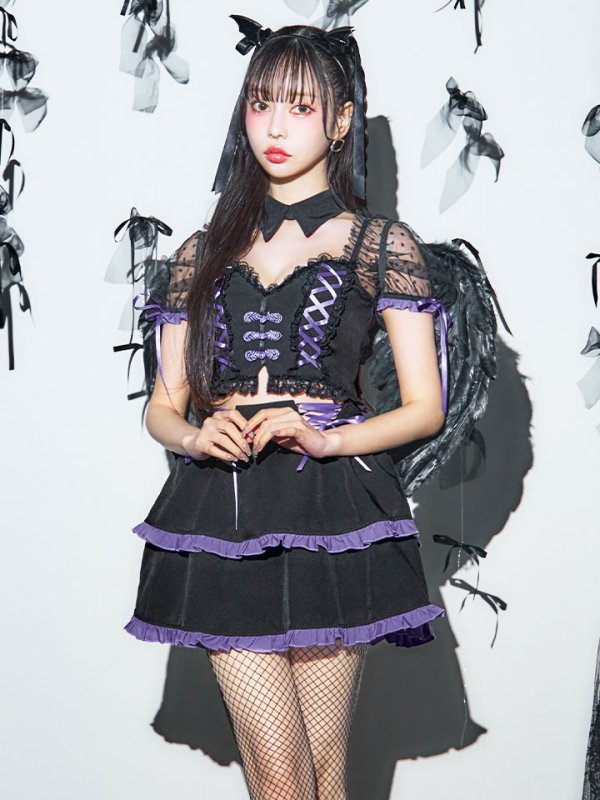 画像19: 【SALE!!】【即日発送】【ハロウィン】レースアップデビルスカートセットアップ 【コスプレ6点セット】[OF04-H] (19)