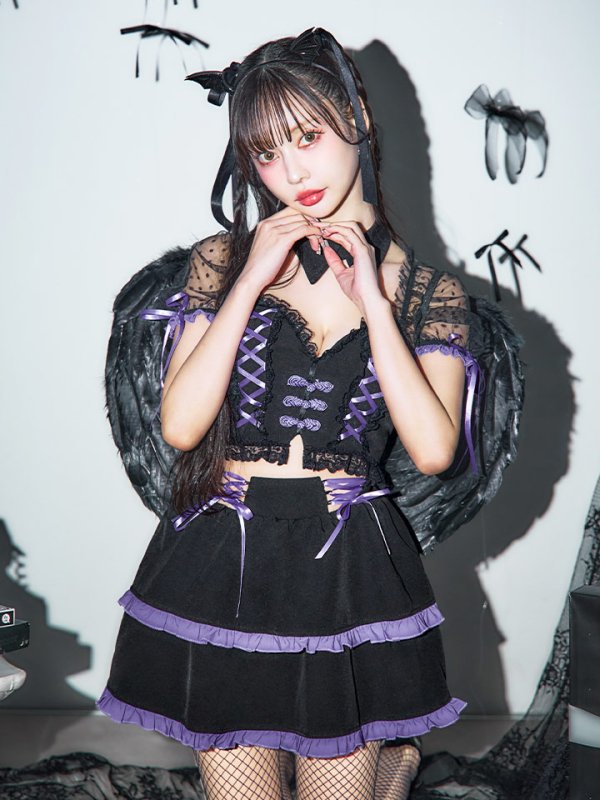 画像9: 【SALE!!】【即日発送】【ハロウィン】レースアップデビルスカートセットアップ 【コスプレ6点セット】[OF04-H] (9)