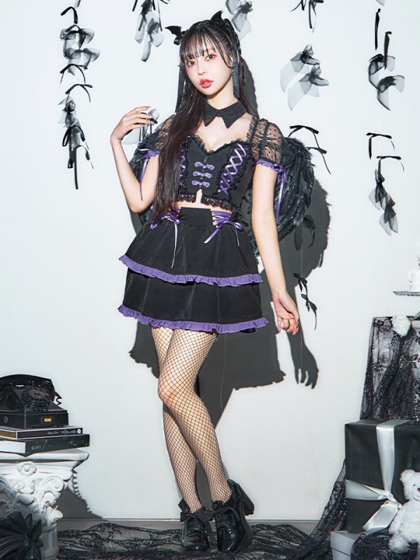 画像12: 【SALE!!】【即日発送】【ハロウィン】レースアップデビルスカートセットアップ 【コスプレ6点セット】[OF04-H] (12)