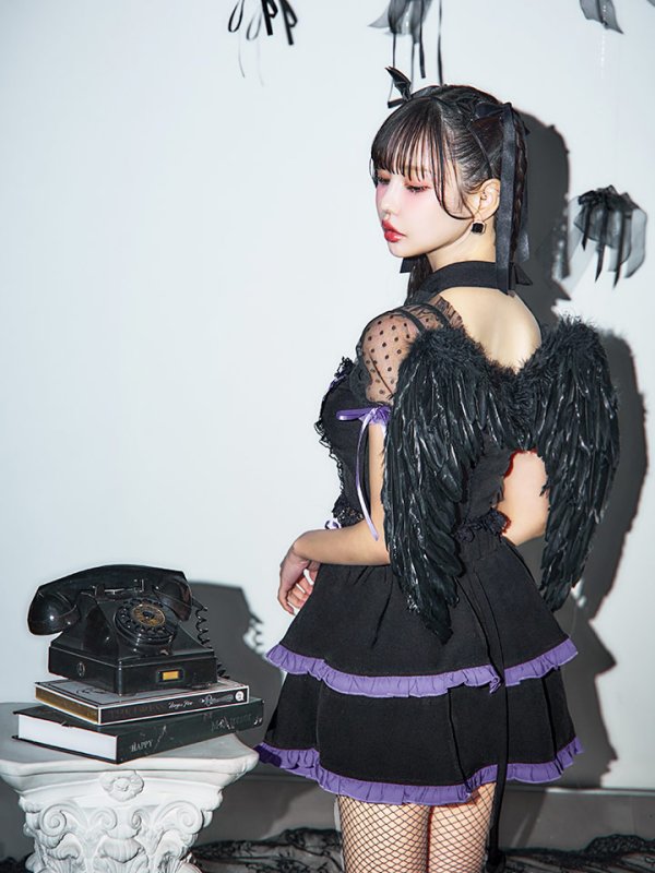 画像15: 【SALE!!】【即日発送】【ハロウィン】レースアップデビルスカートセットアップ 【コスプレ6点セット】[OF04-H] (15)