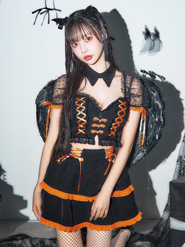 画像3: 【SALE!!】【即日発送】【ハロウィン】レースアップデビルスカートセットアップ 【コスプレ6点セット】[OF04-H] (3)