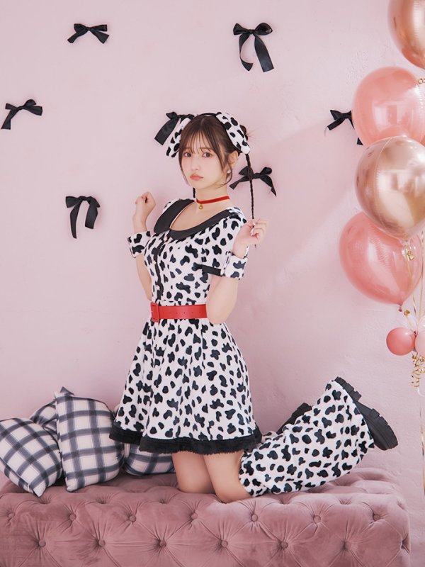 画像14: 【即日発送！】【ハロウィン】ダルメシアンミニフレアワンピース 【コスプレ点セット】 【S-XLサイズ/1カラー】[HC03] (14)