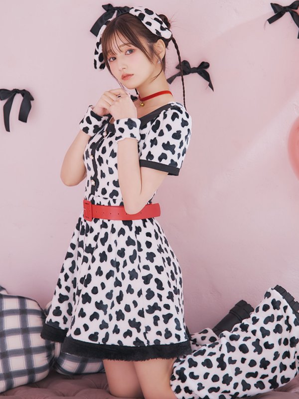 画像2: 【即日発送！】【ハロウィン】ダルメシアンミニフレアワンピース 【コスプレ点セット】 【S-XLサイズ/1カラー】[HC03] (2)