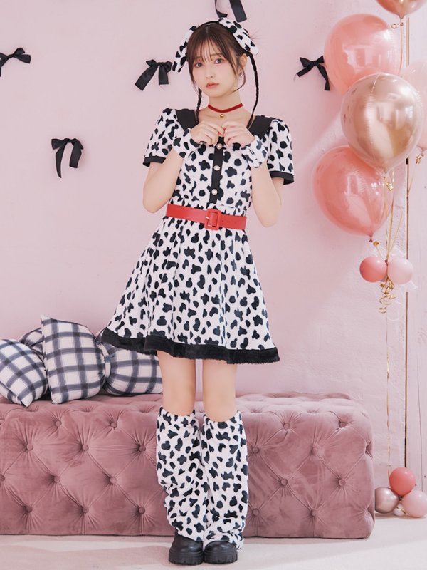 画像8: 【即日発送！】【ハロウィン】ダルメシアンミニフレアワンピース 【コスプレ点セット】 【S-XLサイズ/1カラー】[HC03] (8)