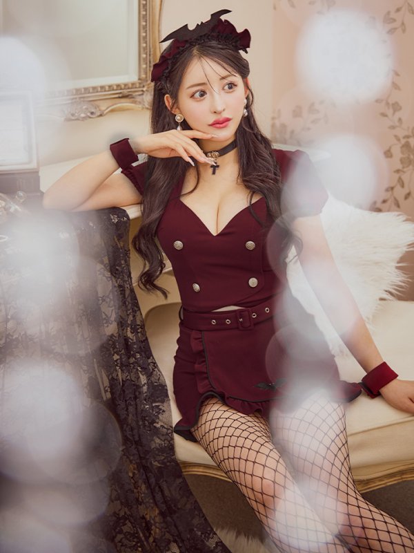 画像2: 【SALE!!】【即日発送！】【ハロウィン】 蝙蝠メイドミニセットアップ 【コスプレ7点セット】 【XS-Mサイズ/2カラー】[OF04] (2)