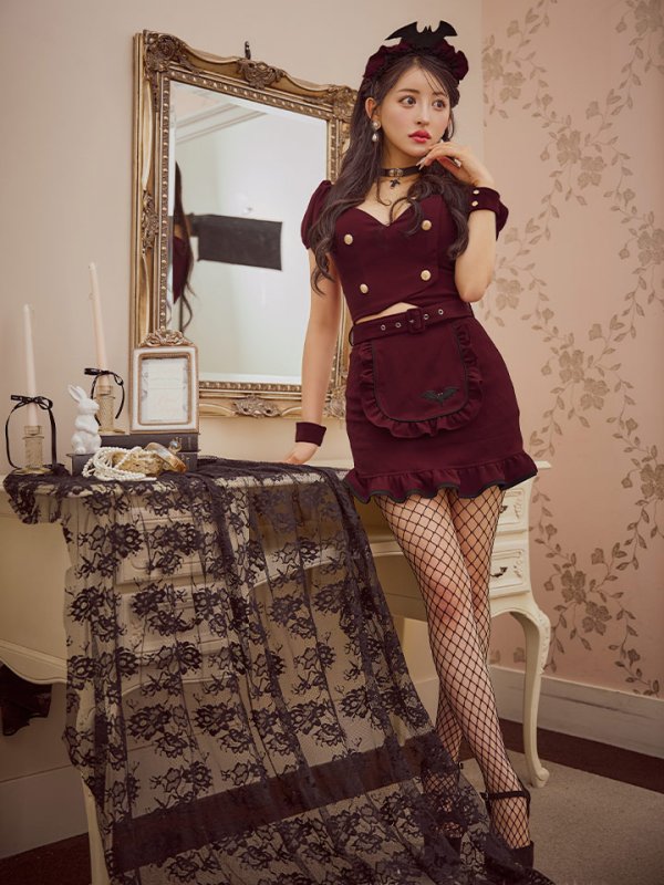 画像7: 【SALE!!】【即日発送！】【ハロウィン】 蝙蝠メイドミニセットアップ 【コスプレ7点セット】 【XS-Mサイズ/2カラー】[OF04] (7)