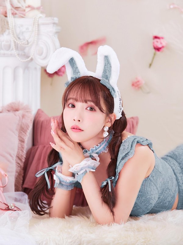 画像3: 【SALE!!】【即日発送！】【ハロウィン】 総レースバニー編み上げセットアップ【コスプレ7点セット】【XS-Mサイズ/2カラー】[HC03] (3)