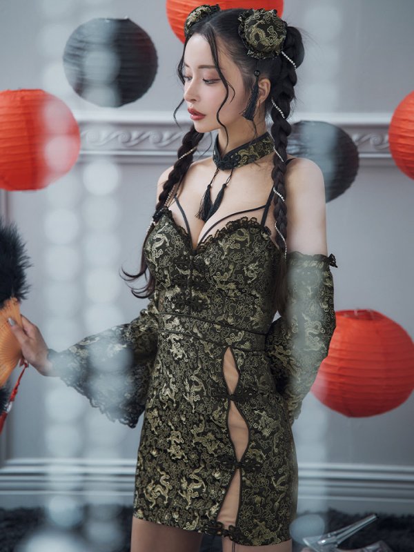 画像29: 【即日発送！】【ハロウィン】ベルスリーブチャイナセットアップ 【コスプレ5点セット】【XS-Mサイズ/1カラー】オフショルチャイナワンピース 【コスプレ6点セット】 【XS-Lサイズ/3カラー】(SE01YN)[OF04] (29)