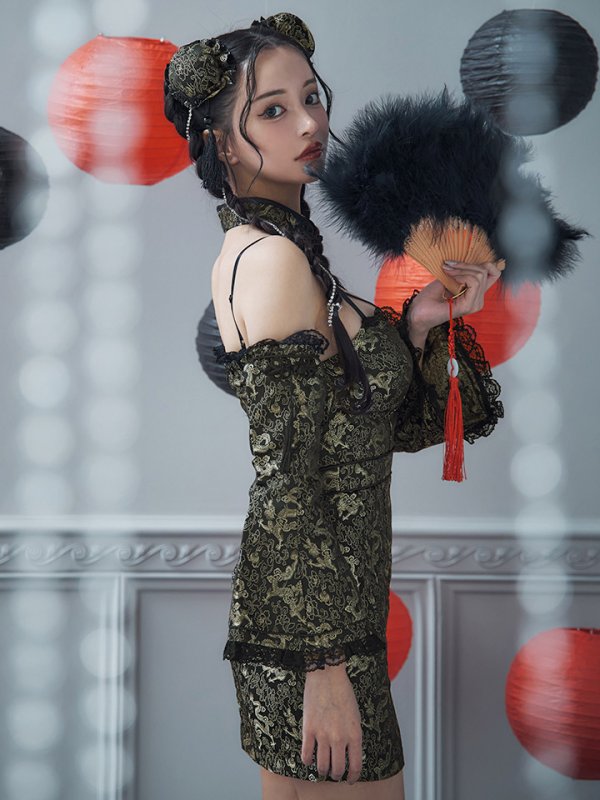 画像31: 【即日発送！】【ハロウィン】ベルスリーブチャイナセットアップ 【コスプレ5点セット】【XS-Mサイズ/1カラー】オフショルチャイナワンピース 【コスプレ6点セット】 【XS-Lサイズ/3カラー】(SE01YN)[OF04] (31)