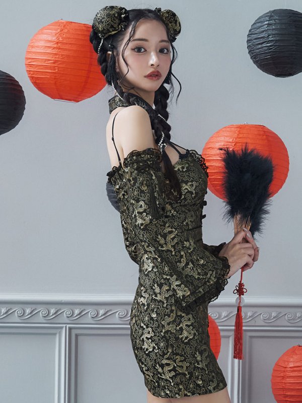 画像19: 【ハロウィン】 オフショルチャイナワンピース 【コスプレ6点セット】 【XS-Lサイズ/3カラー】(SE01YN)[OF04] (19)