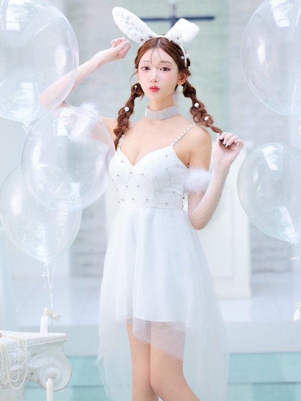 画像2: 【ハロウィン】 バニービジューフレアワンピース 【コスプレ5点セット】 【XS-Mサイズ/2カラー】[OF04] (2)