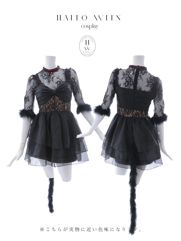 画像18: 【SALE!!】【即日発送！】【ハロウィン】 黒猫シアーレースワンピース 【コスプレ5点セット】 【S-XLサイズ/1カラー】[HC03] (18)