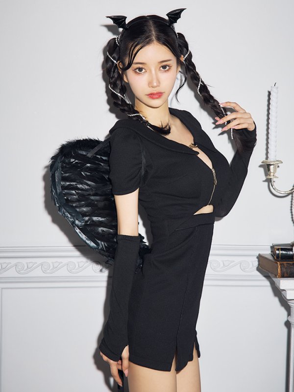 画像13: 【SALE!!】【即日発送！】【ハロウィン】アームカバー付きデビルミニワンピ 【コスプレ5点セット】【XS-Lサイズ/1カラー】[HC03-H] (13)